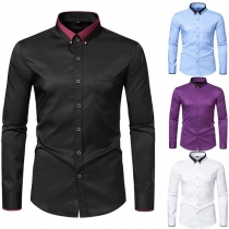 Fashion Stand Collar Long Sleeve Front Button Blouse for Men