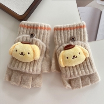 Winter Warm Gloves for Kids – Cute Cartoon Half-Finger Flip Cover Knit Gloves