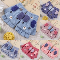 Cute Dual-Use Half-Finger Flip Cover with Cute Cartoon Dog Design-Winter Knit Gloves for Kids