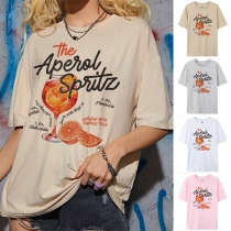 Fashion Printed Crew Neck Short Sleeve Shirt
