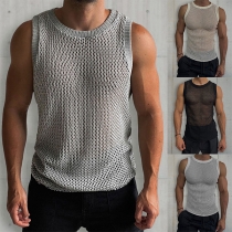 Casual Crew Neck Sleeveless Hollow Out Vest for Men
