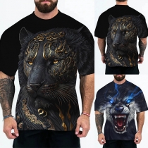Fashion Animal Printed Crew Neck Short Sleeve Shirt for Men
