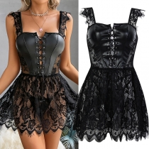 Sexy Lace Spliced Lace Front Lace-up Backless Nightwear Dress