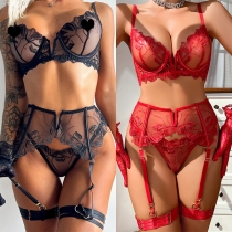 Fashion Floral Embroidered Semi-through Five-piece Lingerie Set