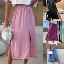 Fashion Elastic Waist High-rise Side Slit Skirt