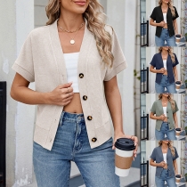 Fashion Solid Color Short Sleeve Front Button Knitted Cardigan