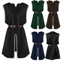 Vintage Contrast Color V-neck Sleeveless Front Slit Robe for Men for Halloween Cosplay