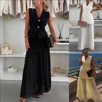 Elegant Two-piece Set Consist of Vest and Gauze Spliced Maxi Skirt