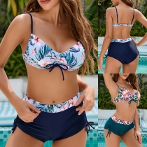 Fashion Floral Print Side Drawstring Two-piece Bikini Set