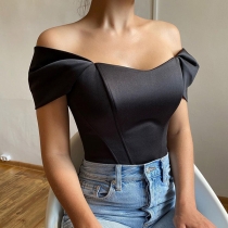 Sexy One-Shoulder Top with Fishbone Waist Detail