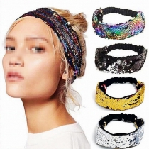 Reversible Colorful Sequin Headband with Flip Sequin Fish Scale Design