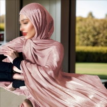 Pure Color Soft Bright Silk Scarf with Wrinkled Satin Texture