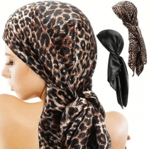 Headscarf with Leopard Print and Color Matching in Thin Simulated Silk