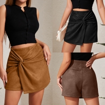 Twisted Pants with Pleated Design and Irregular Skirt Overlay