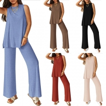 Casual Loose Vest with Wide-Leg Pants