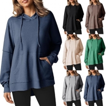 Solid Color Hoodie with Long Sleeves