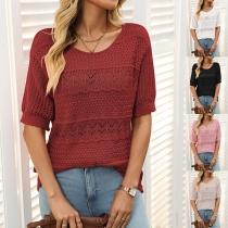 Fashion Solid Color Crew Neck Short Sleeve Knitted Shirt
