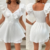 Fashion Self-tie V-neck Ruffle Short Sleeve Romper