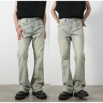 Fashion Mid-rise Straight-cut Old-washed Denim Jeans