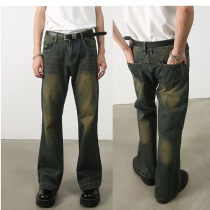 Fashion Mid-rise Old-washed Loose Denim Pants for Men