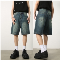 Fashion Mid-rise Old-washed Denim Shorts for Men