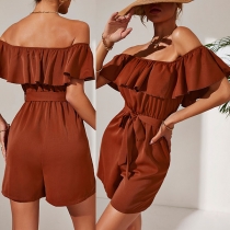 Fashion Ruffle Off-the-shoulder Self-tie Romper