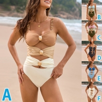 Fashion Metal Cutout One-piece Swimming Suit/Monokini