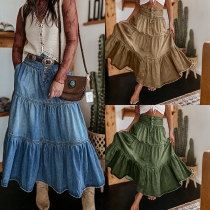 Layered A-Line Denim Skirt