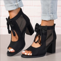Thick Heel Sandals with Bow Detail