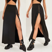 Gothic Punk Style Skirt with Side Slit Design