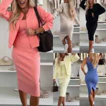 Two-Piece Outfit featuring Cardigan Jacket and Suspender Style Long Dress