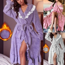 Sweet Lace Nightgown with Thickened Long Comfortable Pajama