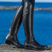 Vintage Contrast Color Block-heeled Artificial Leather PU Boots