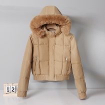Fashion Plushed Spliced Hooded Long Sleeve Plushed Lined Quilted Coat