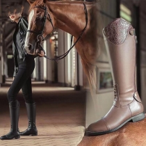 Vintage Contrast Color Block-heeled Back Zipper Artificial Leather PU Boots