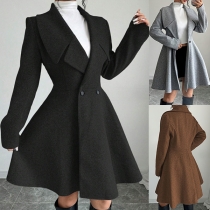 Fashion Solid Color Notch Lapel Long Sleeve Double-breasted Jacket