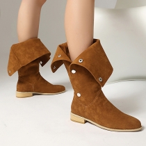 Vintage Side Button Block Heeled Boots