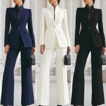 Elegant Solid Color Two-piece Suit Set Consist of Blazer and Suit pants