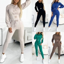 Fashion Solid Color Two-piece Set Consist of Hoodie Sweatshirt and Drawstring Sweatpants