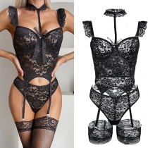 Sexy Bowknot Ruffle Two-piece Lingerie Set