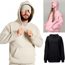 Fashion Solid Color Long Sleeve Kangaroo Pockets Drawstring Hoodie Sweatshirt