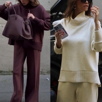 Fashion Solid Color Two-piece Set Consist of Shirt and Straight-cut Pants