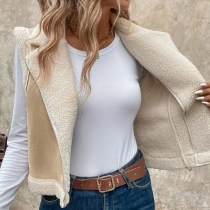 Fashion Notch Lapel Plush Lined Slant Zipper Sleeveless Vest for Women