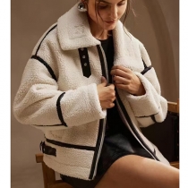 Fashion Stand Collar Long Sleeve Front Zipper Buckle Plush Jacket