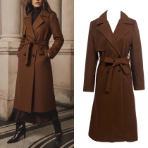 Elegant Notch Lapel Long Sleeve Double-breasted Self-tie Duffle Jacket