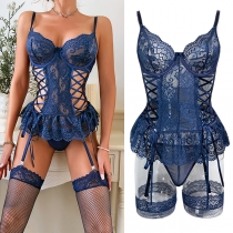 Fashion Side Lace-up Three-piece Lace Lingerie Set