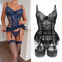Fashion Side Lace-up Three-piece Lace Lingerie Set