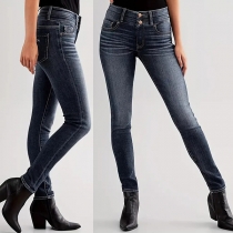 Fashion Button Fly High-rise Skinny Jeans