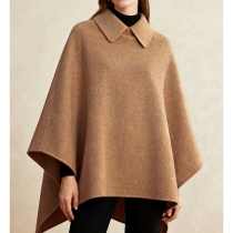 Fashion Solid Color Stand Collar Duffle Cape