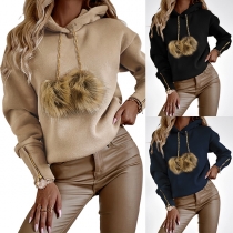 Fashion Pom-pom Chain Hooded Long Sleeve Zipper Sweatshirt